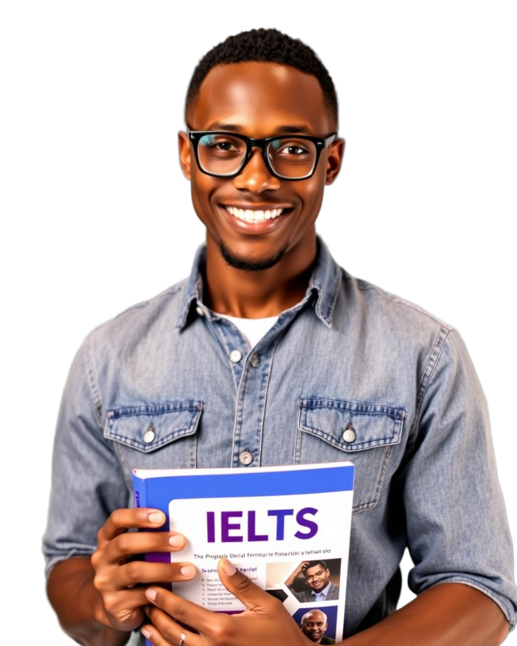 IELTS student holding preparation book